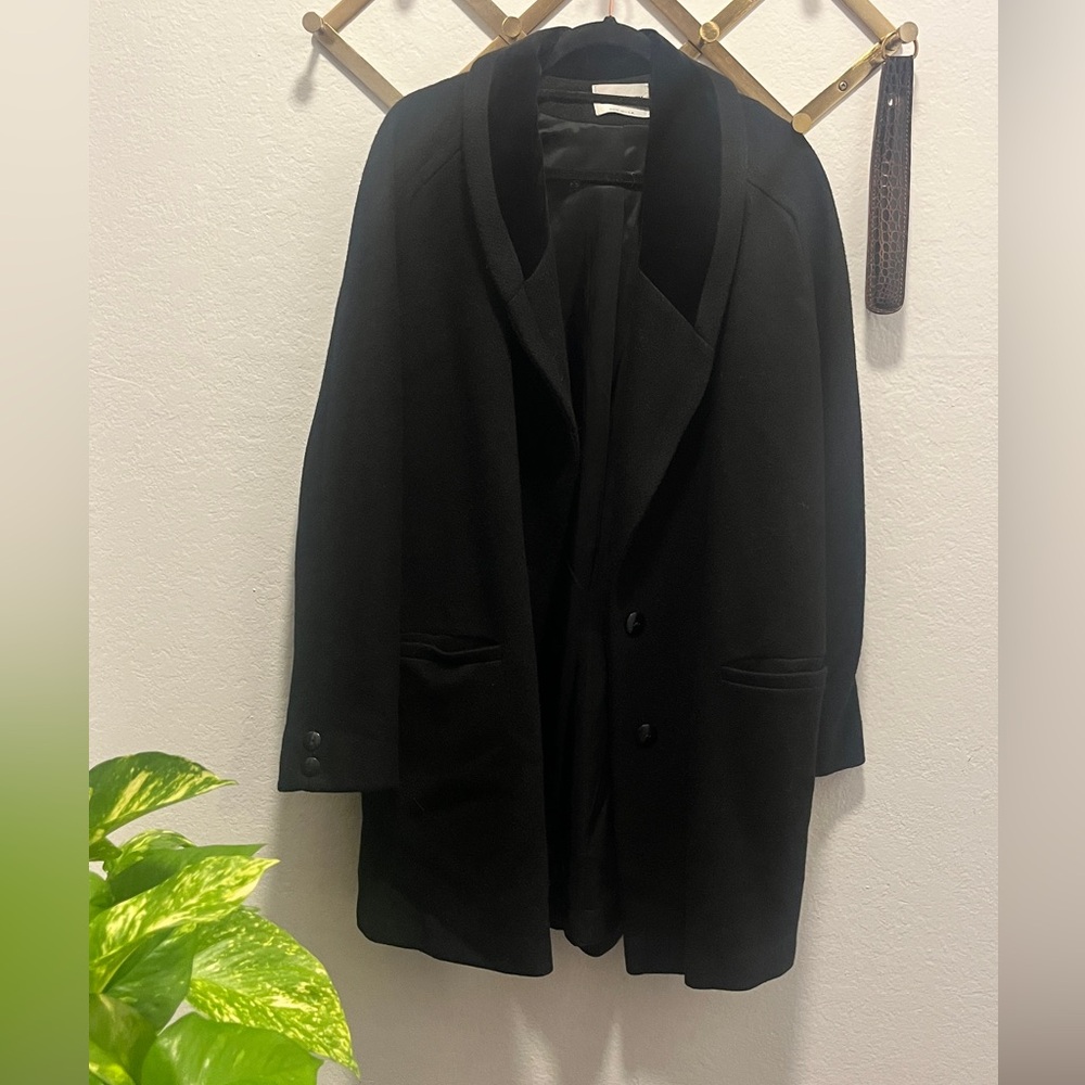 Vintage Black Wool Coat with Velvet Shawl Collar - Union Made